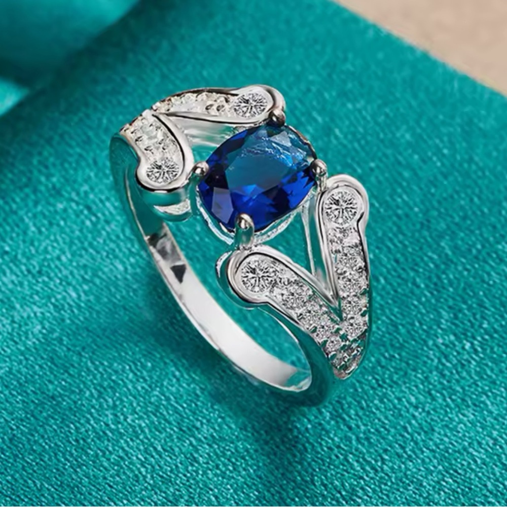 Sterling Silver Blue and CZ Ring (Zeta Phi Beta Colors)
